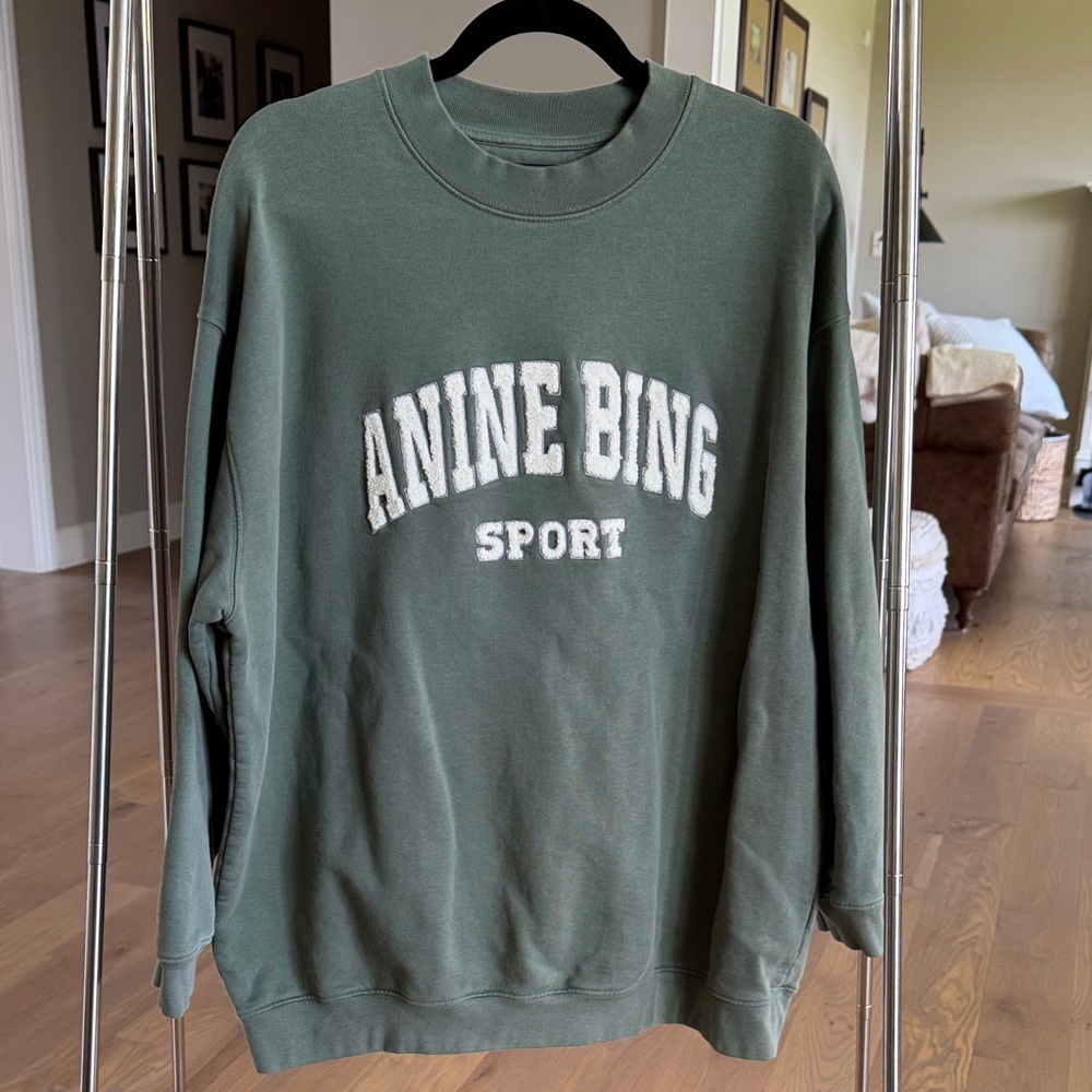 Anine Bing Sport Olive Crewneck Sweater